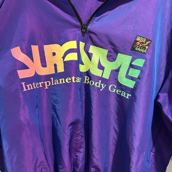 Surf Style Windbreaker Sz Medium Vintage Pullover 1/4 Zip Metallic Purple 90 EUC - Picture 3 of 8